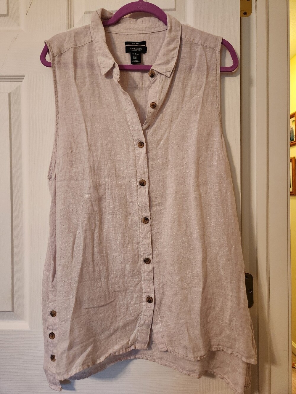 Jones New York Sleeveless Linen Button-Up Tunic in Beige, sz xl